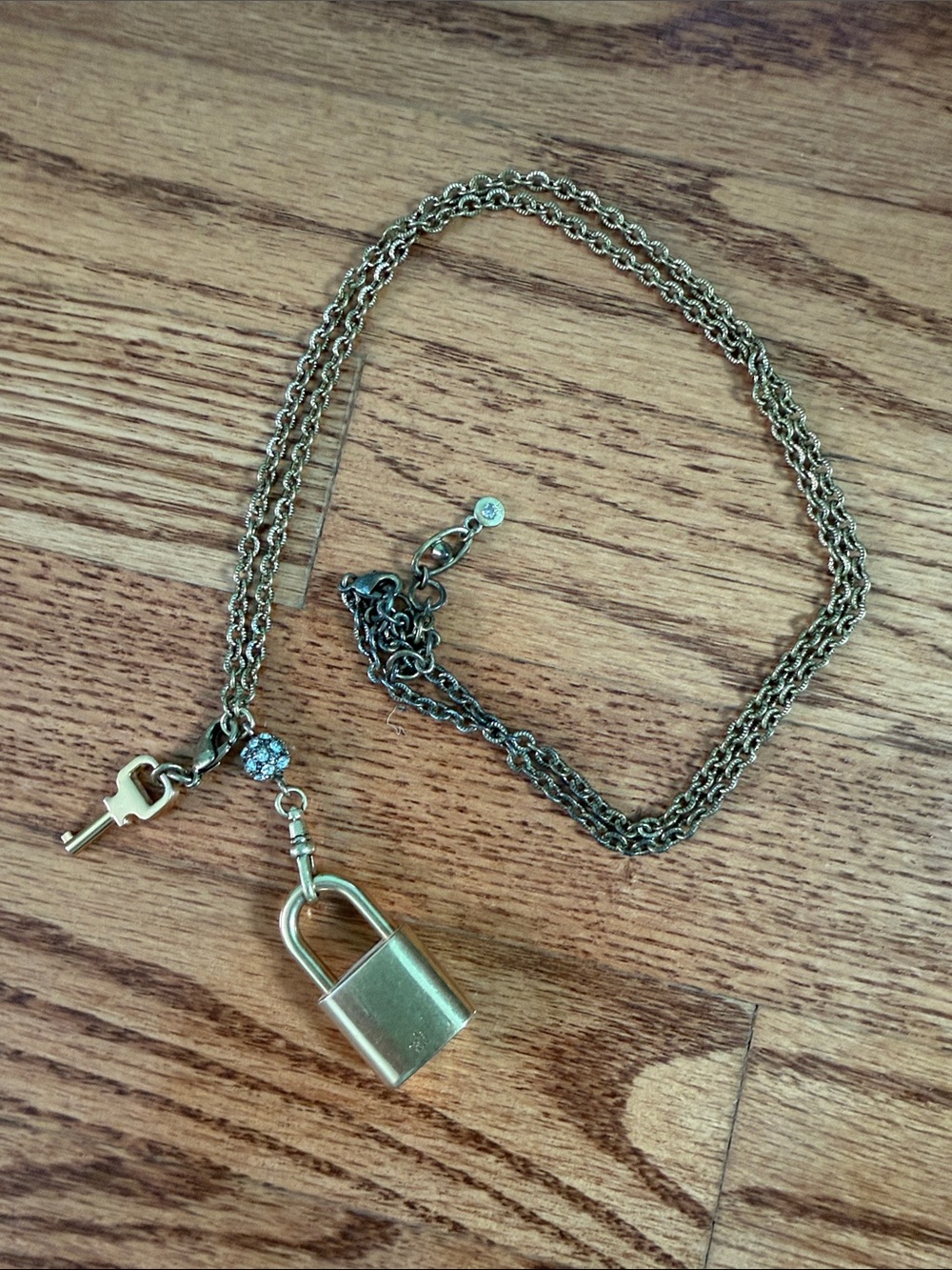 CAbi Gold Padlock & Key Pendant Necklace with Crystal Accent